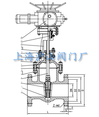 Z945H-16C電動(dòng)暗桿閘閥外形連接尺寸